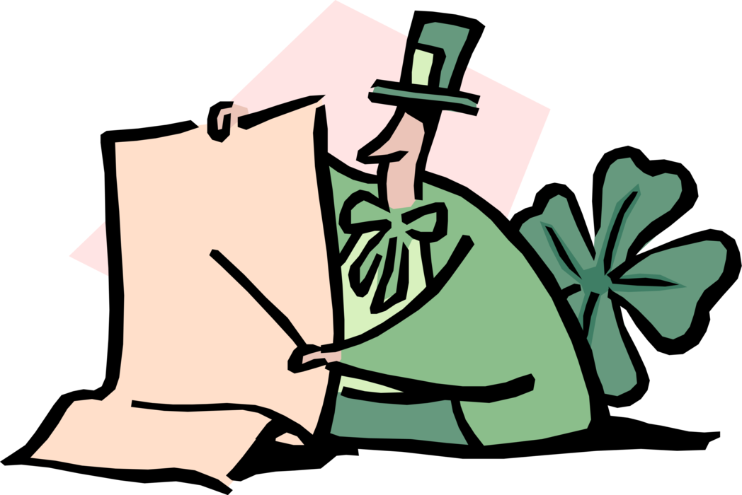 Vector Illustration of Businessman St. Patrick's Day Irish Leprechaun with Presentation