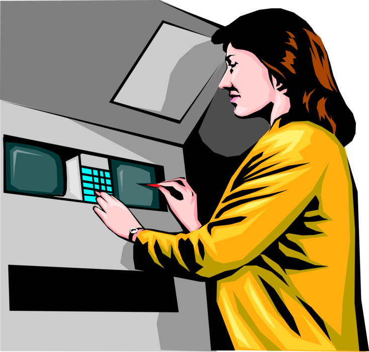 Vector Illustration of Woman Banking with ATM Automated Teller Machine