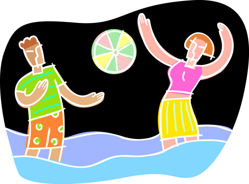Vector Illustration of A Day at the Beach with Water and Beach Ball