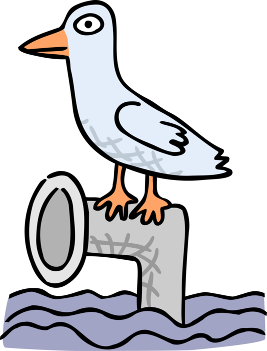 Vector Illustration of Seabird Gull Bird or Seagull Stands on Periscope