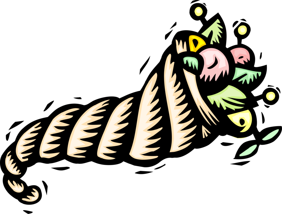 Vector Illustration of Cornucopia Horn of Plenty Horn of Plenty with Harvest Foods