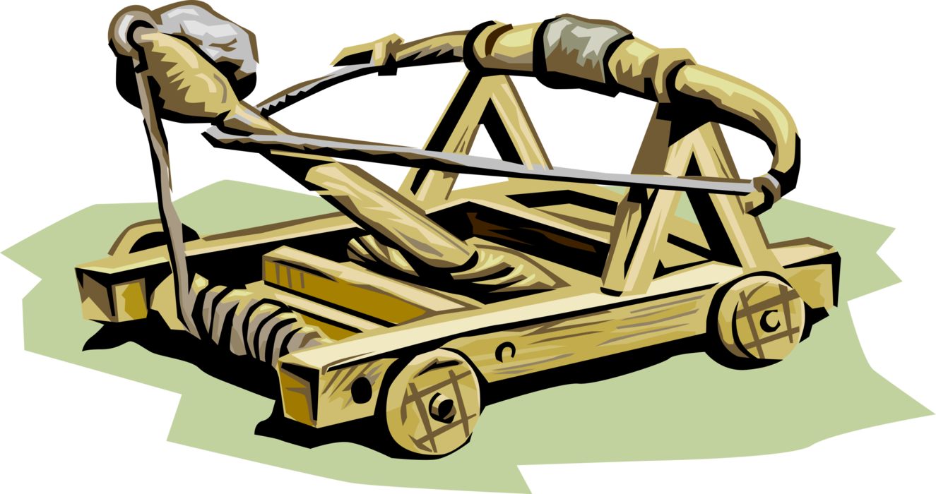 Vector Illustration of Medieval Catapult Trebuchet Siege Weapon Launches Projectile