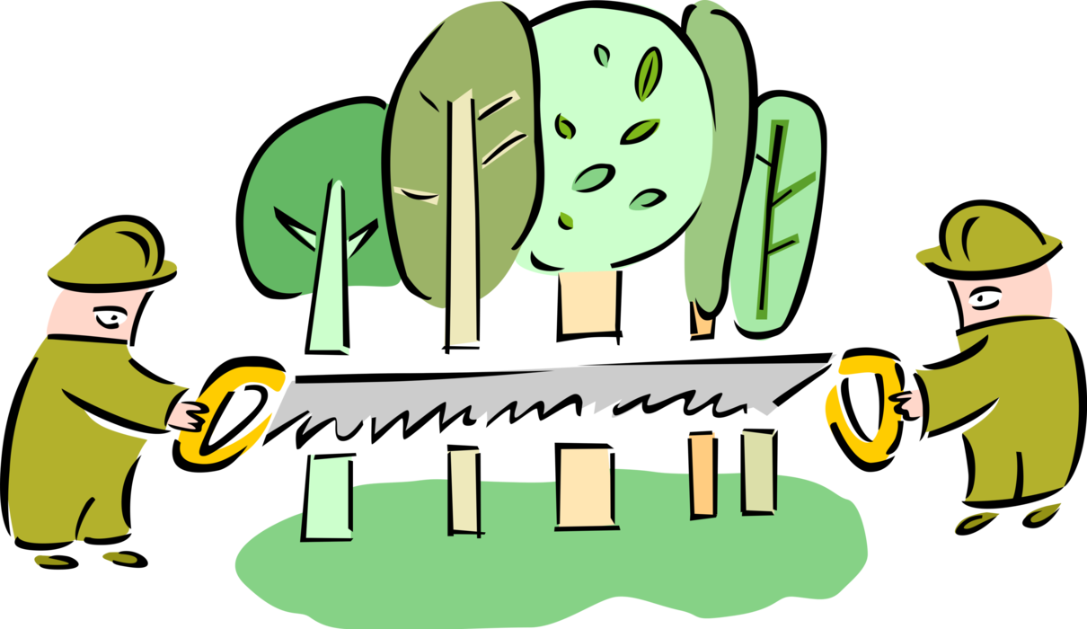 Vector Illustration of Forestry Arborist Lumberjacks Tree Fellers Cutting Down Tress