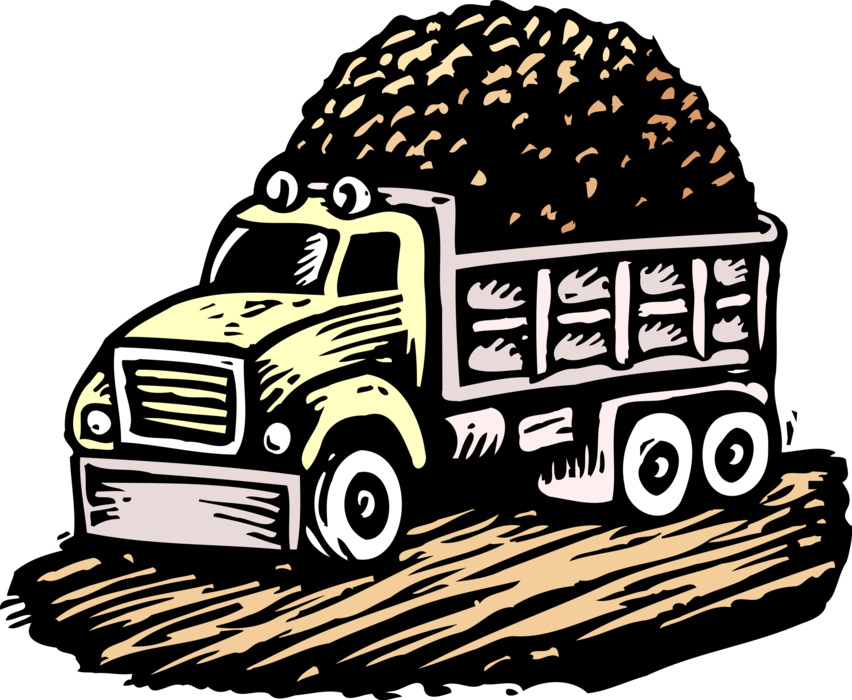 Vector Illustration of Heavy Machinery Construction Equipment Dump Truck Transports Loose Material