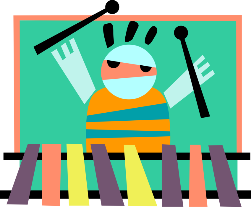 Vector Illustration of Musician Plays Xylophone Chromatic Musical Instrument