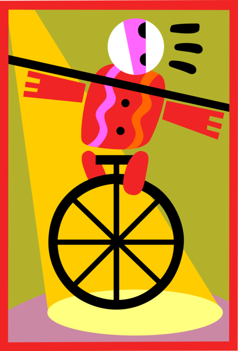 Vector Illustration of Big Top Circus Unicycle Performer in the Spotlight