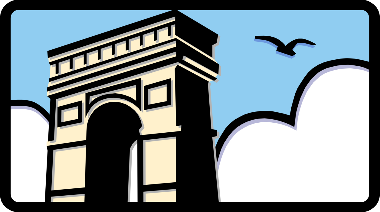 Vector Illustration of Arc de Triomphe Triumphal Arch of the Star Famous Monument, Place Charles de Gaulle, Paris, France