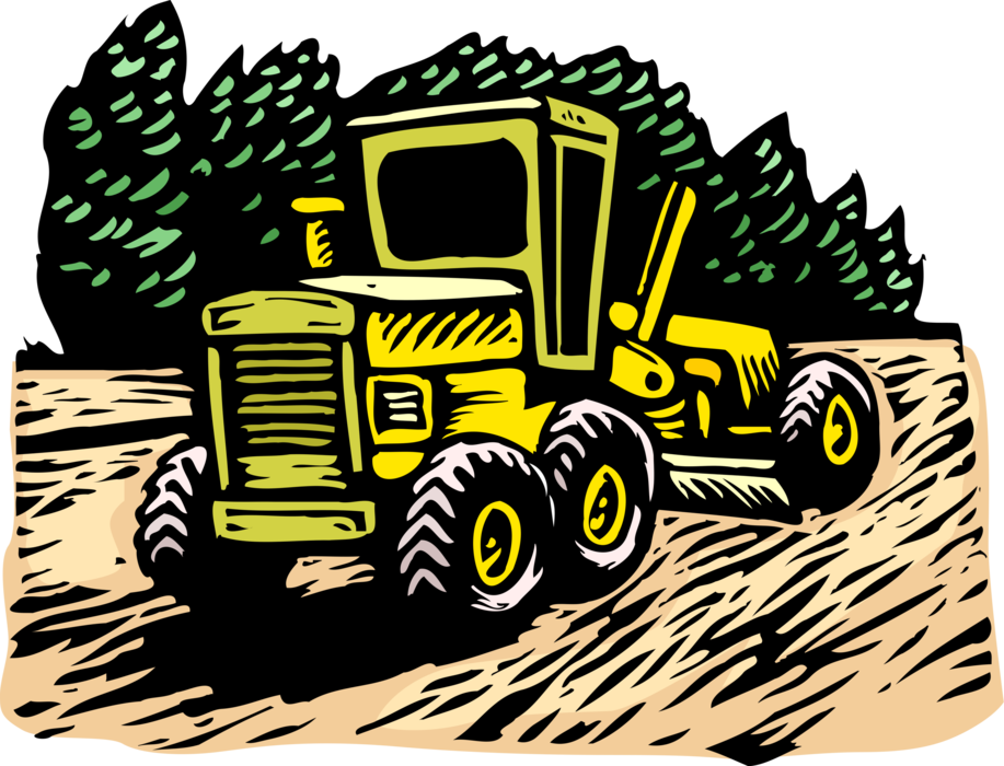 Vector Illustration of Heavy Machinery Equipment Construction Road Grader Tractor