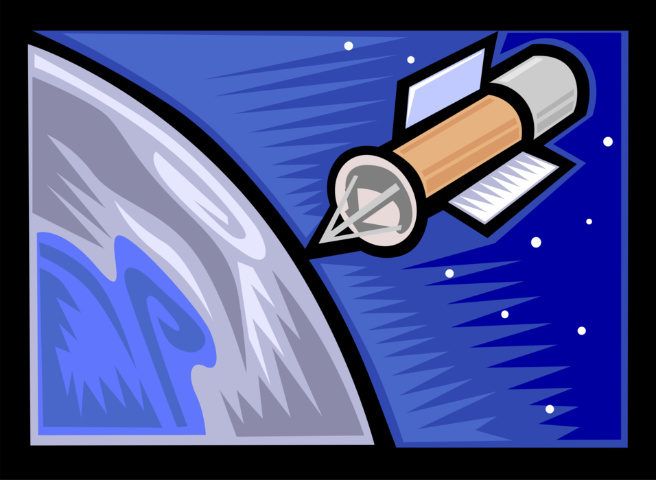 Vector Illustration of Space Satellite Orbiting Earth in Outer Space