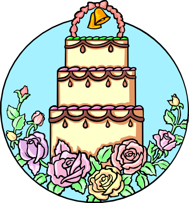 Vector Illustration of Wedding Cake Traditional Cake Served at Wedding Receptions with Roses