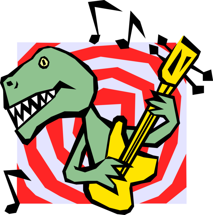 Vector Illustration of Dinosaur Playing Electric Guitar Musical Instrument