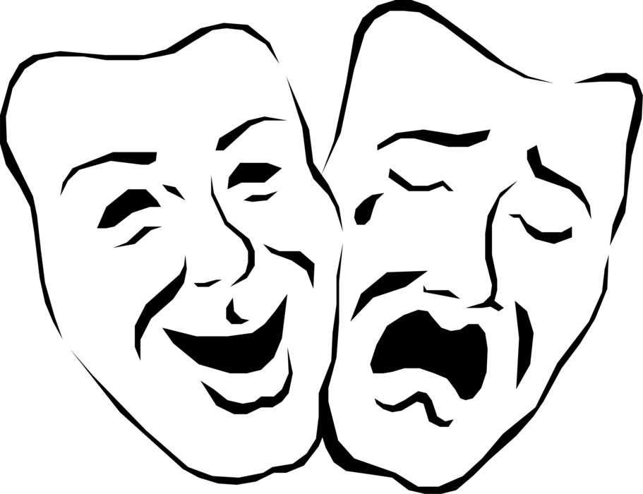 Vector Illustration of Theatre or Theater Theatrical Comedy or Drama Masks Melpomene and Thalia