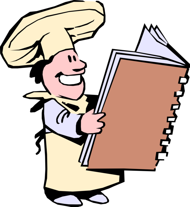 Vector Illustration of Culinary Cuisine Restaurant Chef Checks Recipe Book