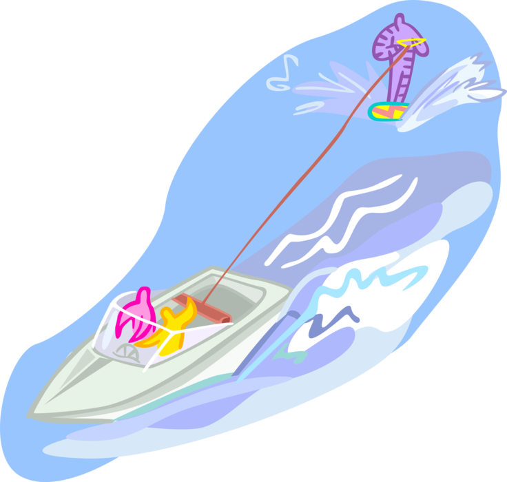 Vector Illustration of Water Skier Skiing Behind Small Watercraft Boat on Water