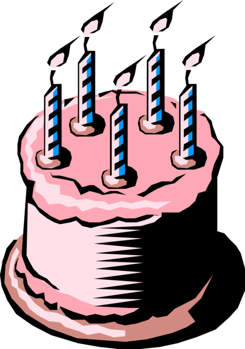 Vector Illustration of Dessert Pastry Birthday Cake with Lit Candles