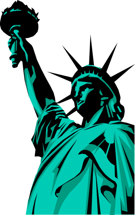 Vector Illustration of Statue of Liberty Colossal Neoclassical Sculpture on Liberty Island, New York City