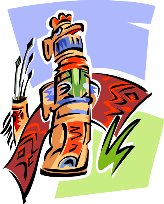 Vector Illustration of Native American Indigenous Northwest Indian Totem Pole Monumental Sculpture