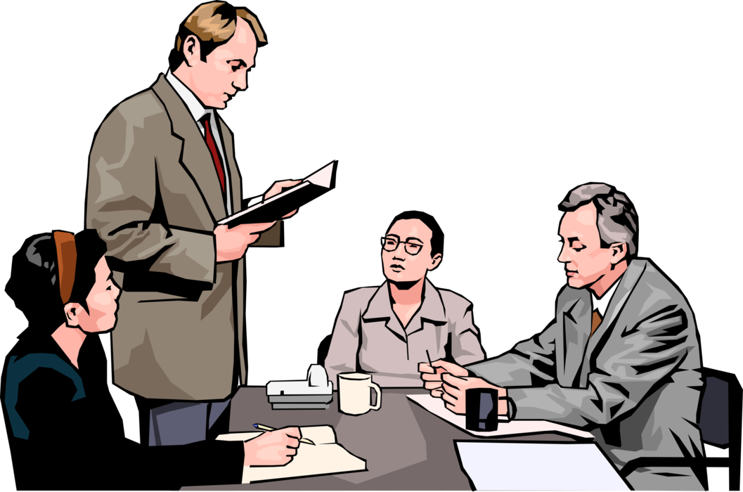 Vector Illustration of Businessman in Business Meeting Presents Sales Results