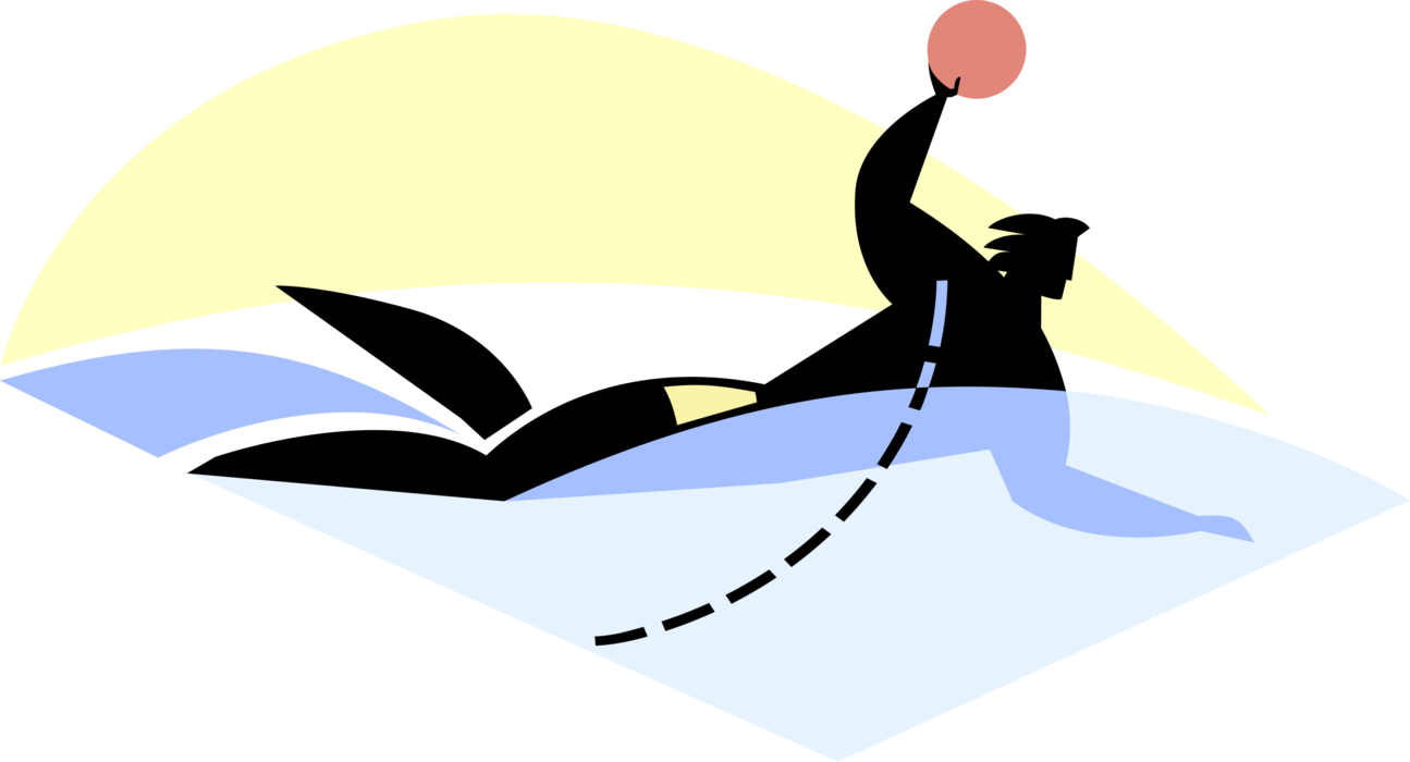 Vector Illustration of Competitor Playing Water Polo in Swimming Pool