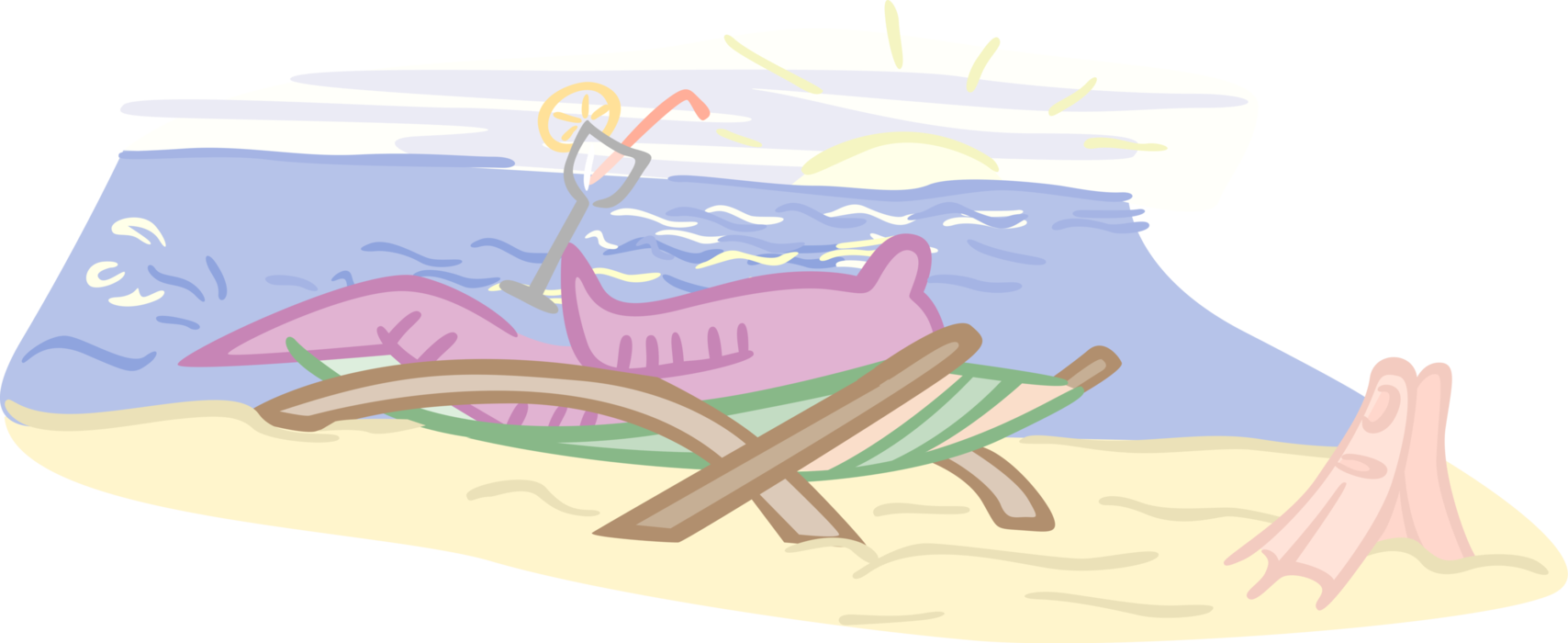 Vector Illustration of Enjoying Drink in Lounge Chair on Beach