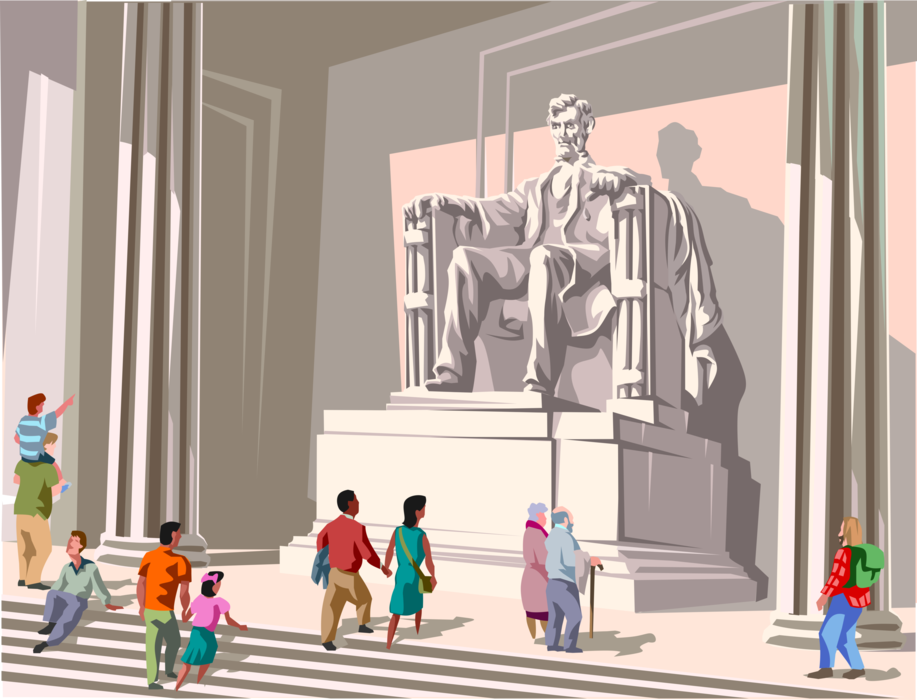 Vector Illustration of Abraham Lincoln Memorial Monument Honors 16th President of the United States POTUS