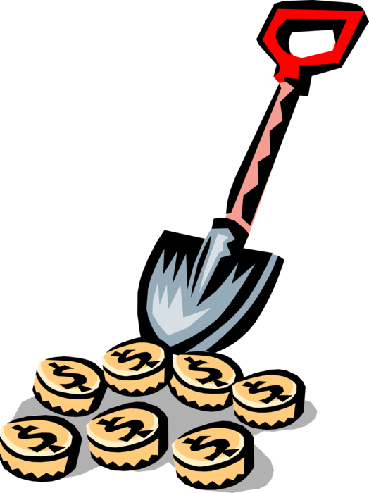 Vector Illustration of Shovel Digging for Cash Money