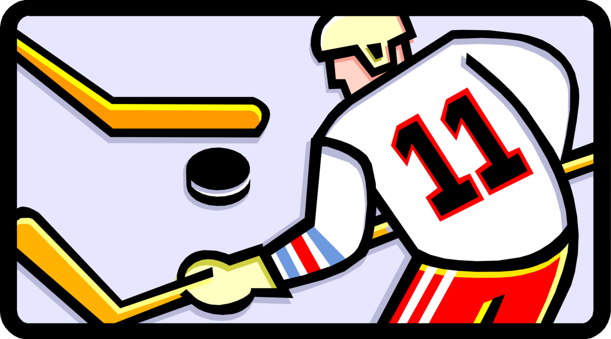 Vector Illustration of Sport of Ice Hockey Player in Faceoff with Puck