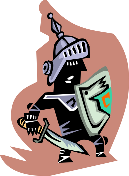 Vector Illustration of Medieval Knight in Battle with Shield and Sword