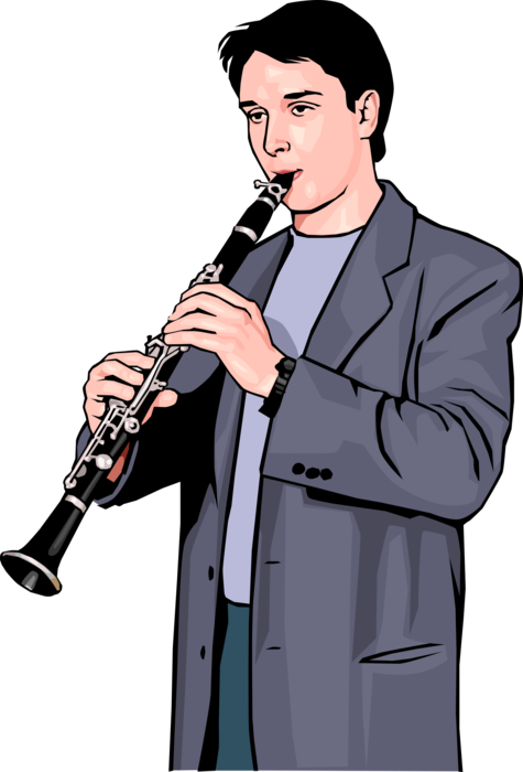 Vector Illustration of Musician Plays Clarinet Single-Reed Mouthpiece Woodwind Instrument