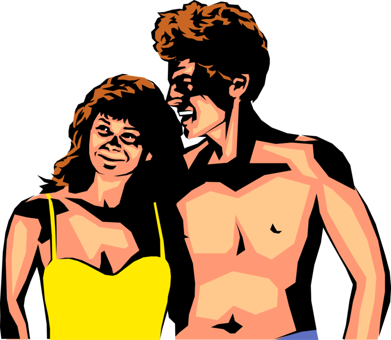 Vector Illustration of Vacation Couple Enjoy the Beach