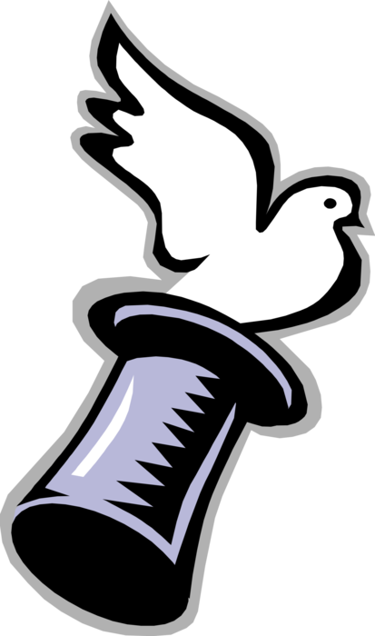 Vector Illustration of Feathered Bird, Dove Flying from Magician's Hat