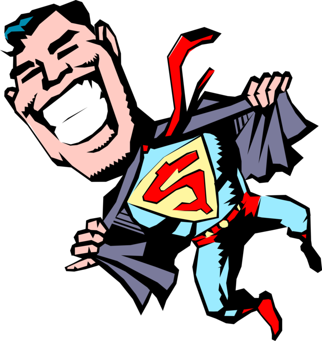 Vector Illustration of Businessman Thinks He's Superhero or Super Hero, But He's Not