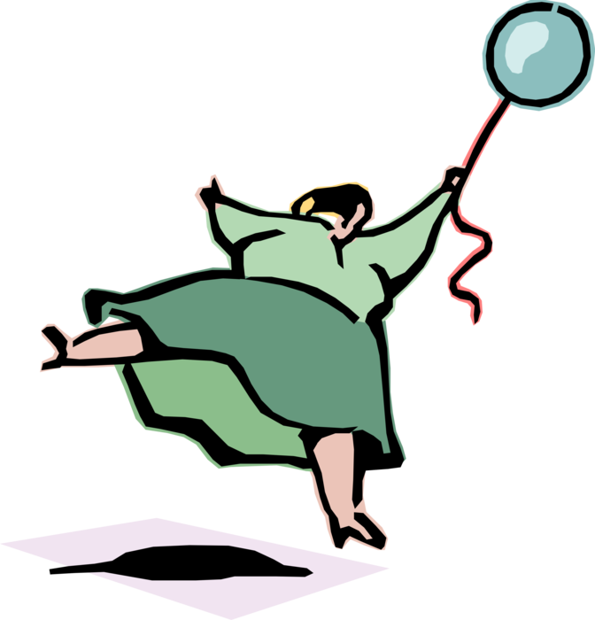 Vector Illustration of Businesswoman Holds Onto Balloon As It Ascends