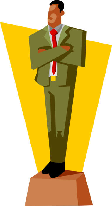 Vector Illustration of Businessman Stands Alone on Pedestal as Number One