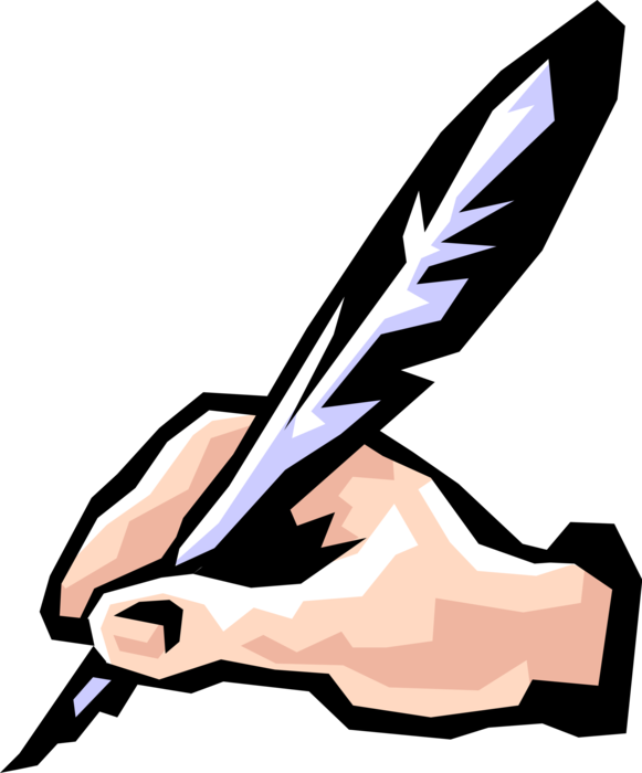 Vector Illustration of Hand Writing with Feather Quill Pen