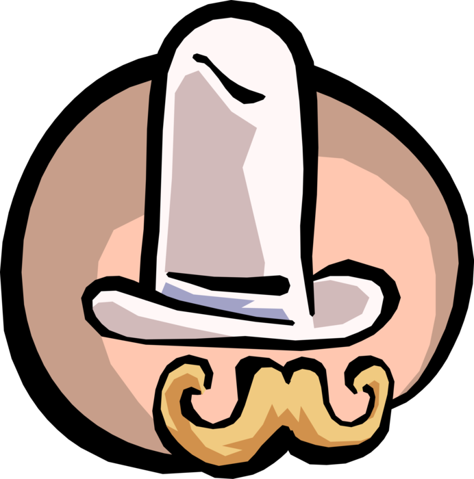 Vector Illustration of Cowboy's Ten Gallon Hat with Western Style Moustache