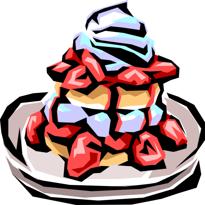 Vector Illustration of Sweet Dessert Strawberry Shortcake with Whipped Cream