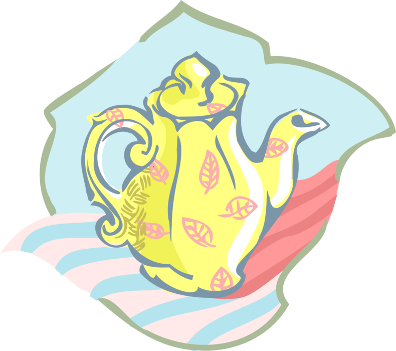Vector Illustration of Teapot with Spout and Handle Serves Freshly Steeped Tea Leaves
