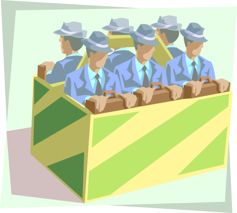 Vector Illustration of Businessmen in Basket Prepare to Be Deployed