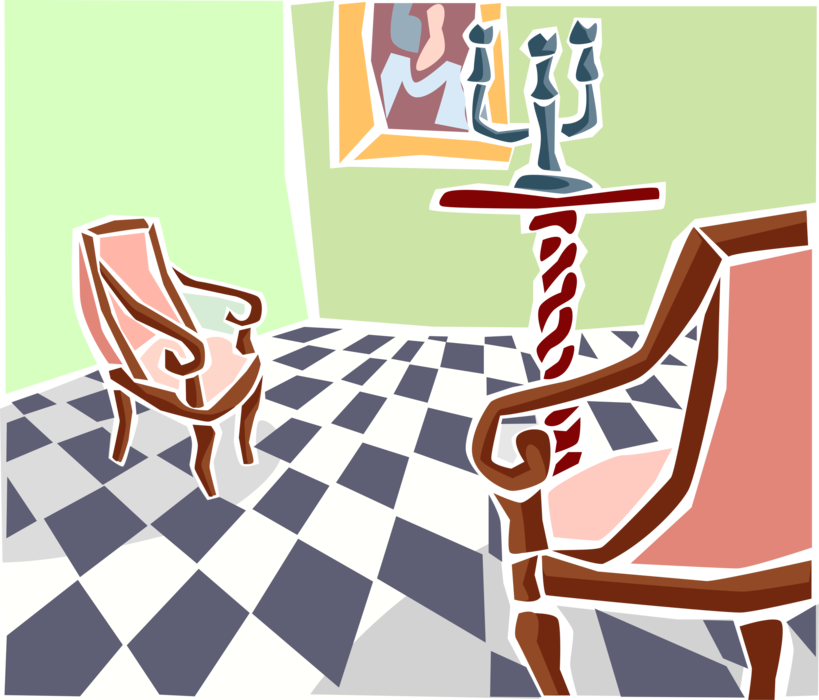 Vector Illustration of House Interior Chairs on Checkerboard Floor