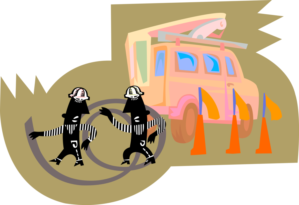 Vector Illustration of Electrical Linemen Workers with Wire Electricity Cables
