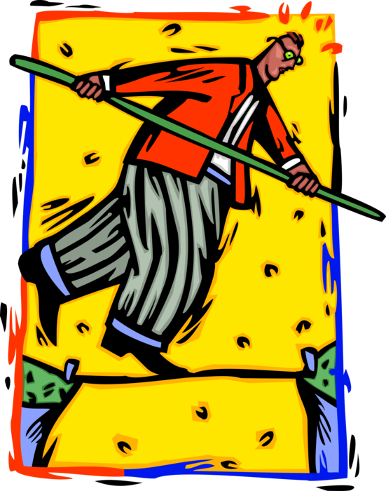 Vector Illustration of Businessman Tightrope Balance