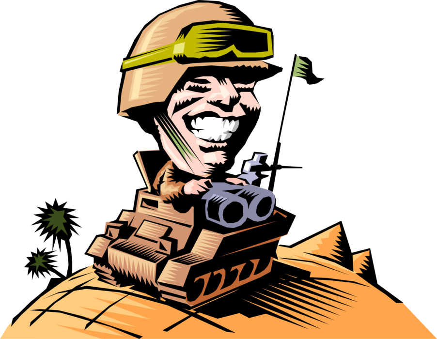Vector Illustration of Fearless Tank Commander in Egyptian Desert