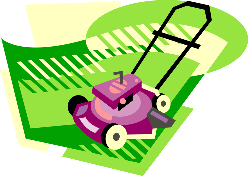 Vector Illustration of Gas Powered Yard Work Lawn Mower Cuts Grass