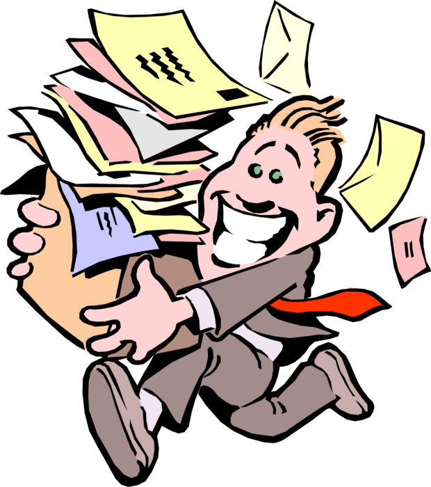 Vector Illustration of Office Worker Running with Paperwork
