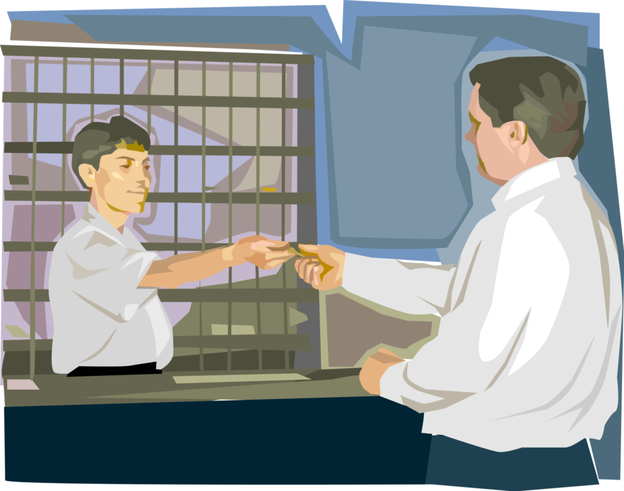Vector Illustration of Hospitality Industry Hotel Reception Desk Manager Hands Room Key to Guest