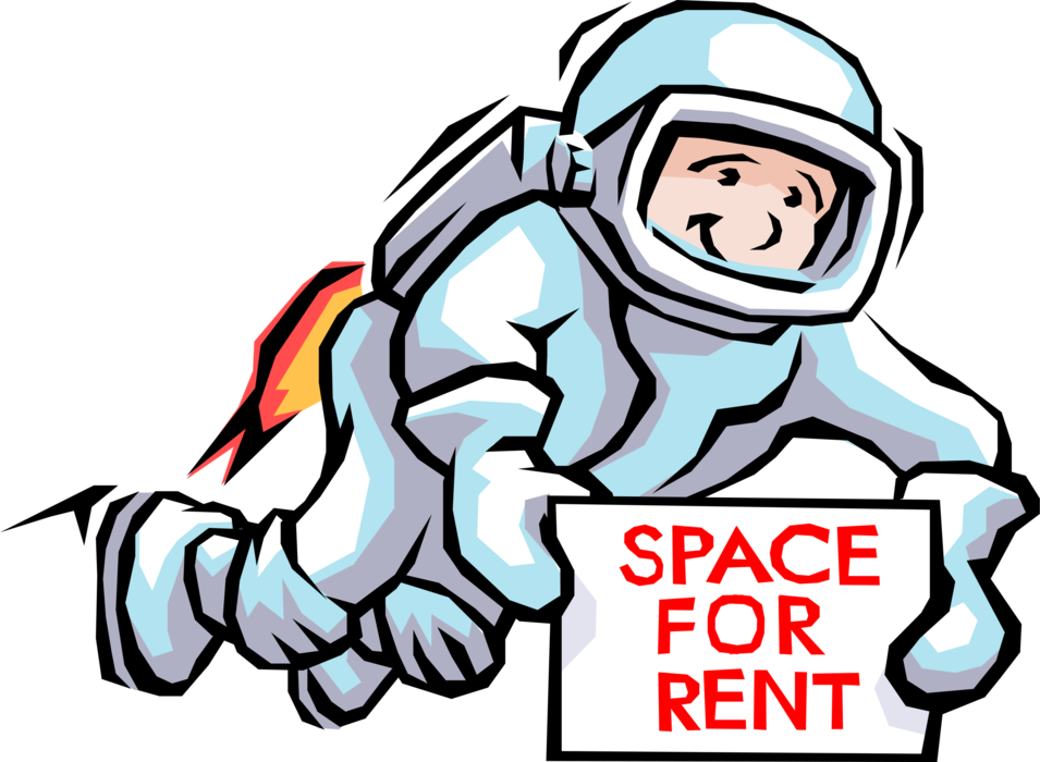 Vector Illustration of Astronaut Spaceman with For Rent Sign