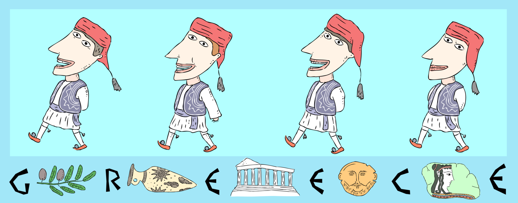 Vector Illustration of Greece Travel and Tourism with Native Costumes