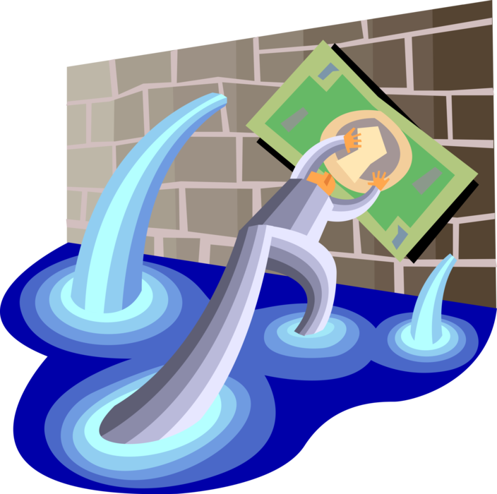 Vector Illustration of Fixing Hole in the Dike with Dollar Money
