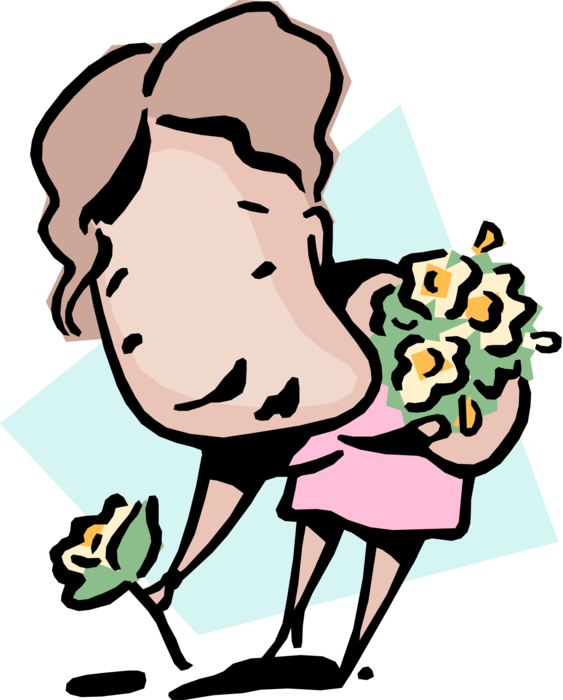 Vector Illustration of Woman Gathering Roses Idiom Businesswoman Picks Flowers